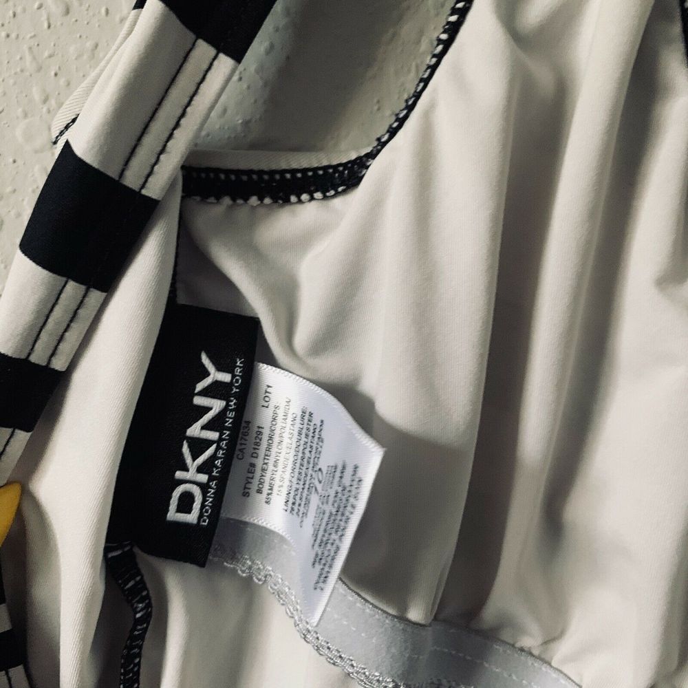 DKNY Black & White Striped One Piece Bathing Suit - Picture 3 of 4